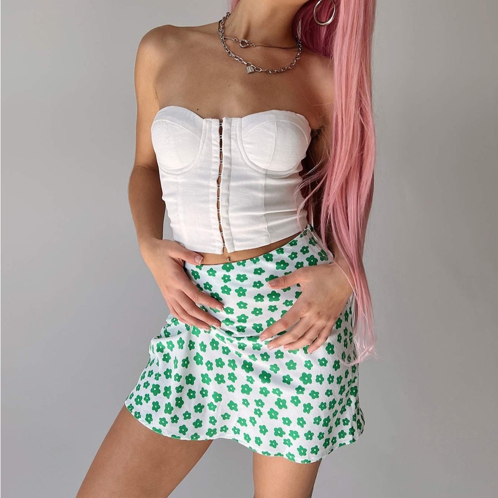 Green Mini Floral Skirt